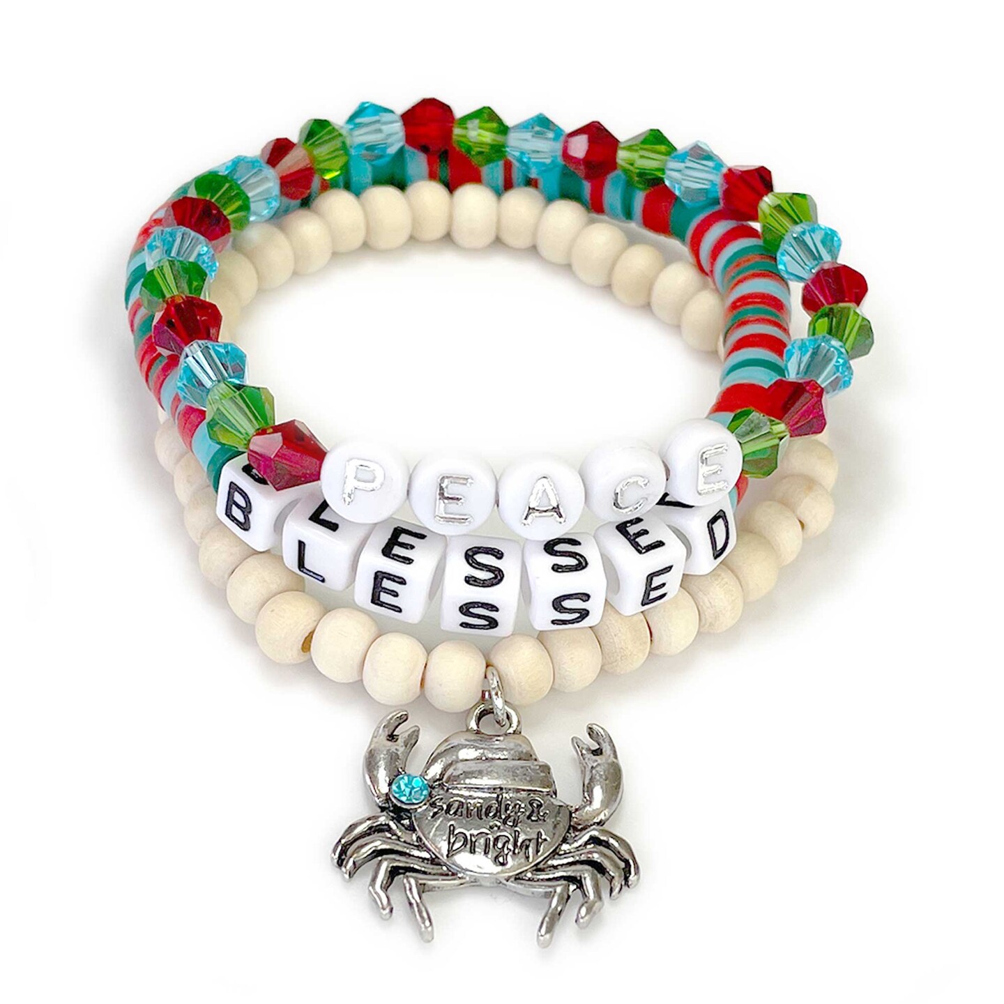 Peace and Blessed Coastal Christmas Stretch Word Bracelets