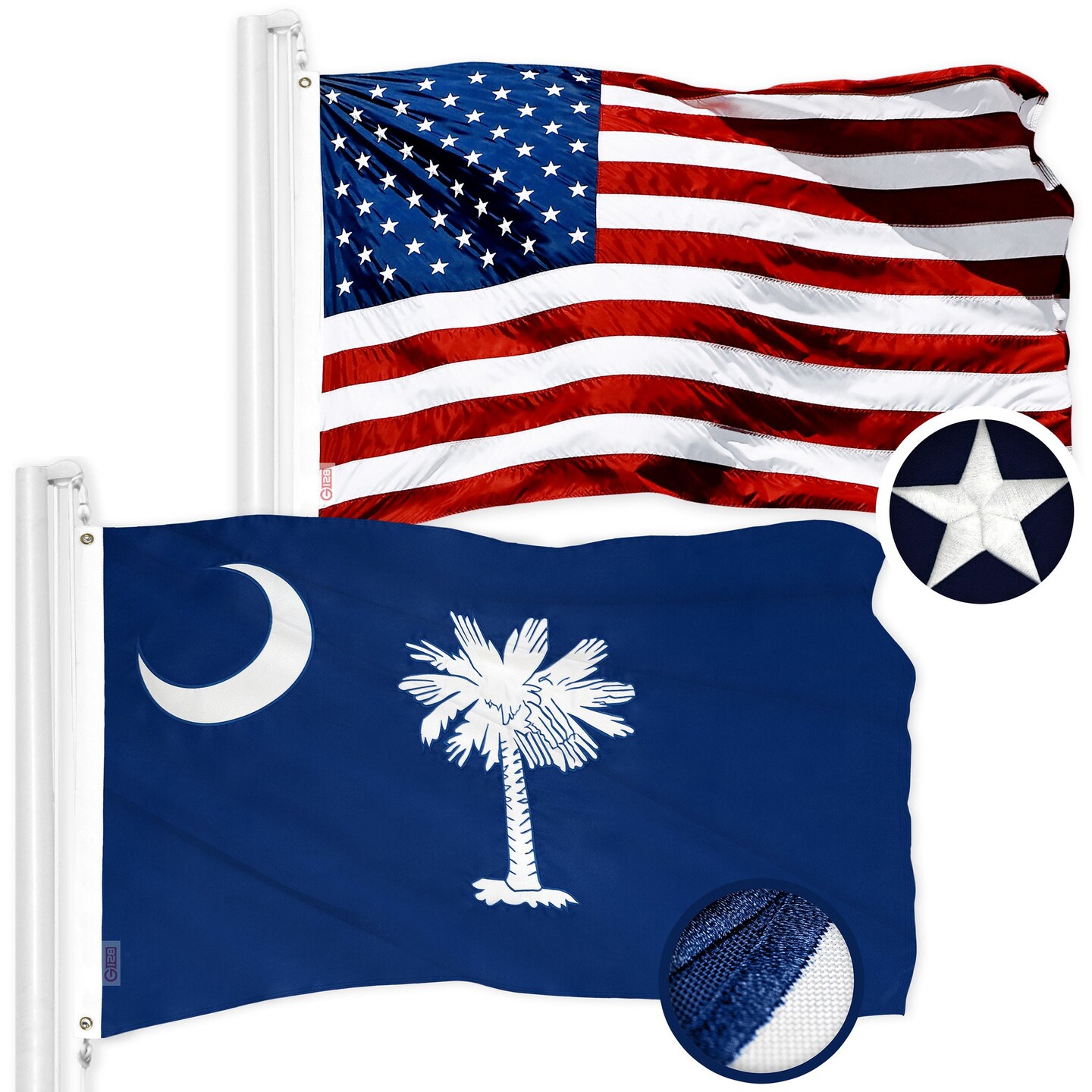 G128 Combo Pack: American USA Flag 2x3 Ft &#x26; South Carolina SC State Flag 2x3 Ft | Both ToughWeave Series Embroidered Polyester, Embroidered Design, Indoor/Outdoor, Brass Grommets