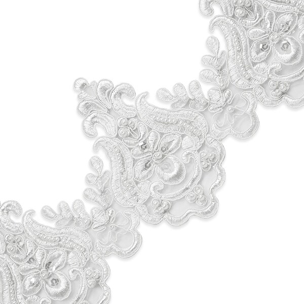 5 yards of Nelly Embroidered Organza Lace Trim with Pearls and Sequin | 5 yard cut