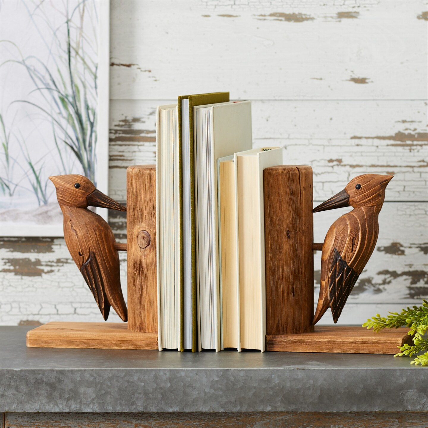 Melrose Pine Wood Woodpecker Bookends - 8.75" - Brown - Set of 2