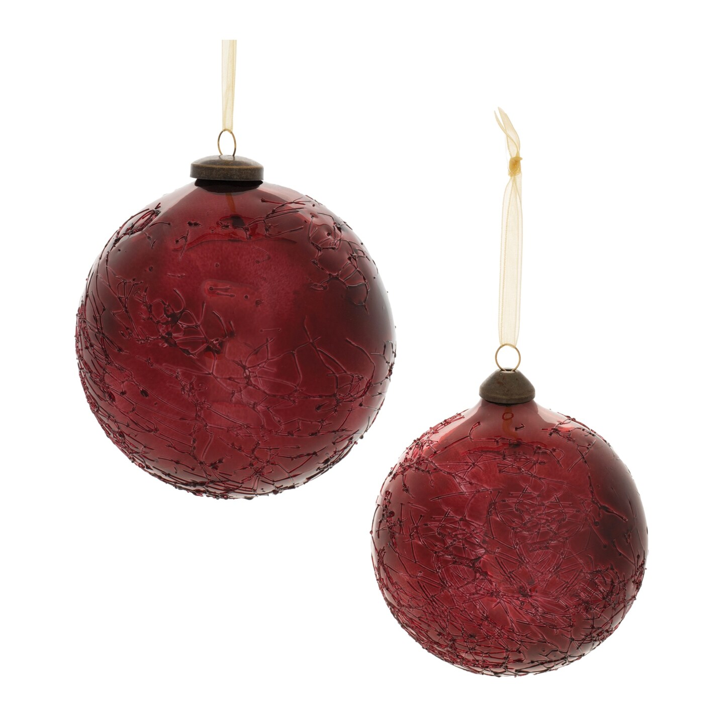 Melrose Crackled Glass Christmas Ball Ornaments -  5&#x22; (127mm) - Red - 4ct