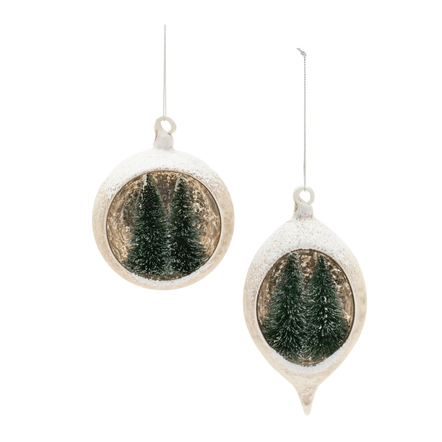 Melrose Mercury Glass Christmas Ornaments - 5.5" - White and Green - 6ct