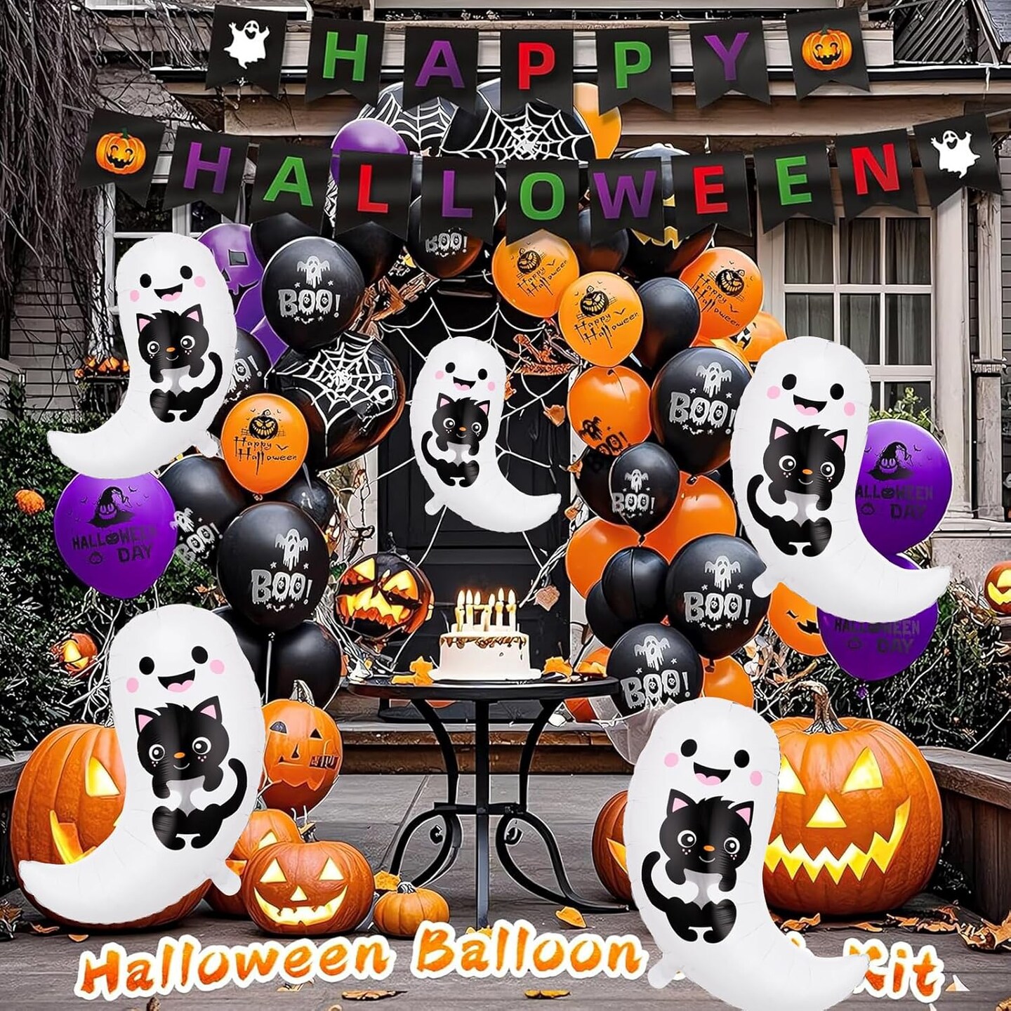 Halloween Scary Ghost with Black Cat Foil Balloons