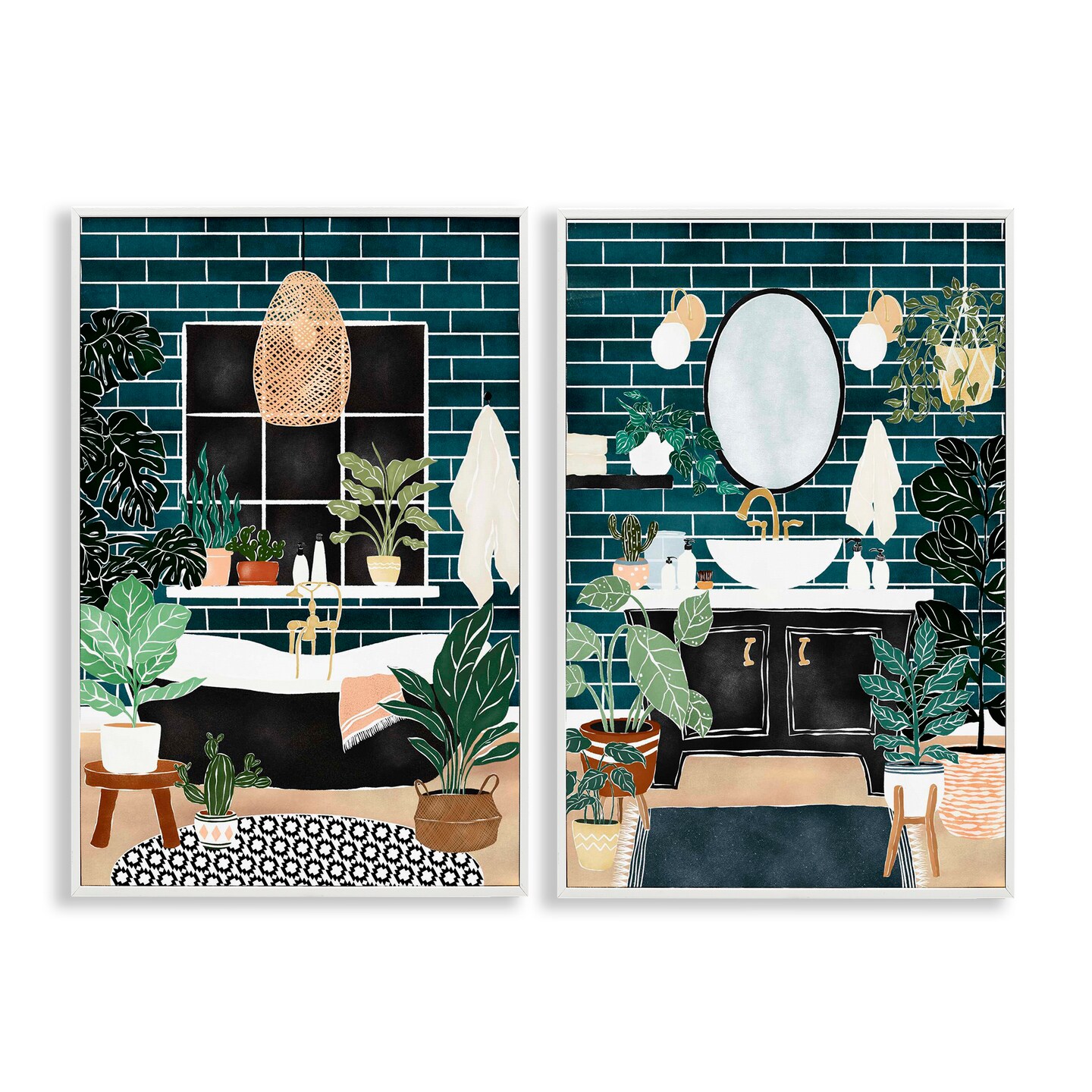 Stupell Industries Modern Bathroom with House Plants 2pc Framed Giclee Set, design by JJ Design House LLC