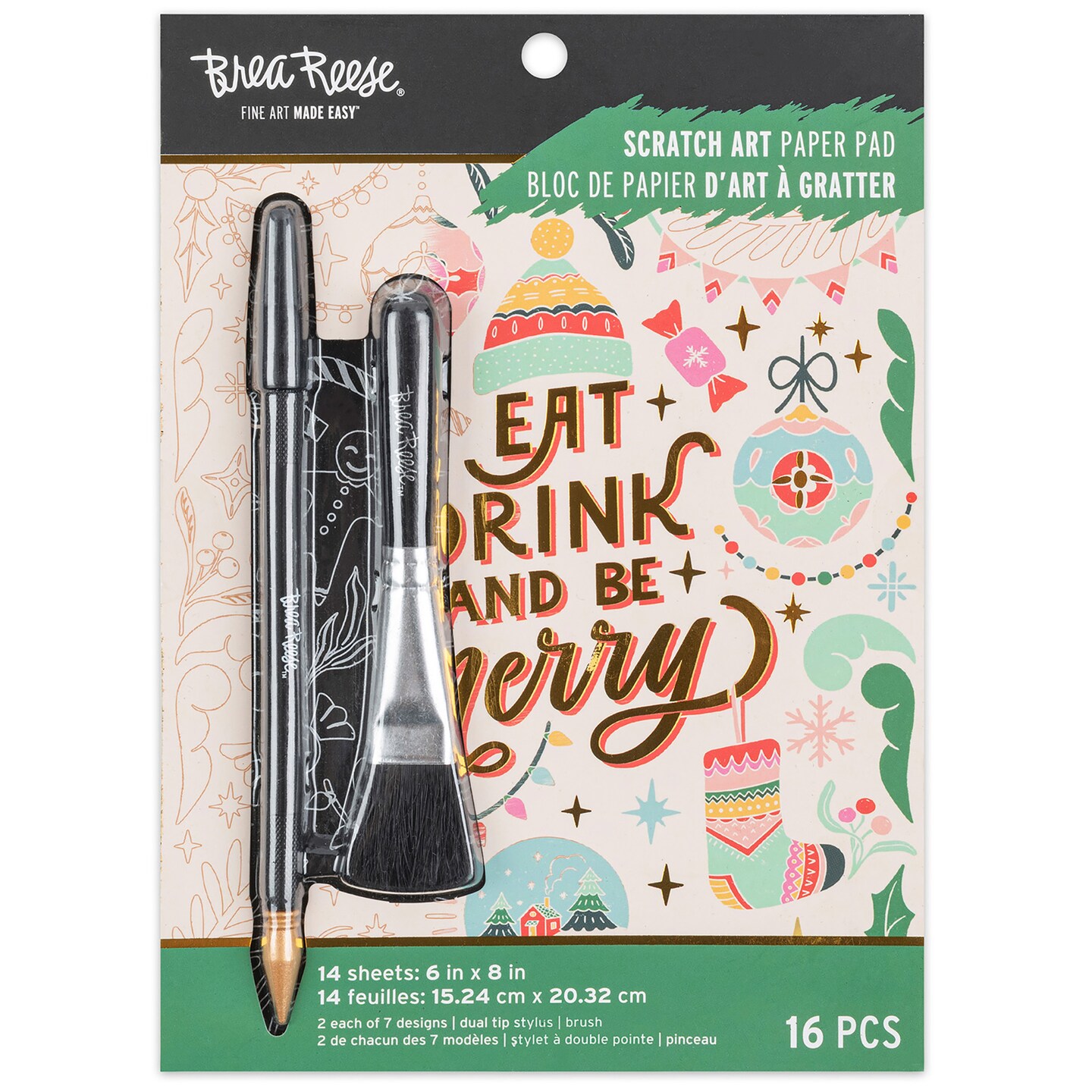 Brea Reese: Scratch Art Paper Pad - Retro Holiday Greetings - 14 6x8&#x22; Pages, Reveal Seasonal &#x26; Festive Holiday Designs, Metallic Pops, Adult Craft