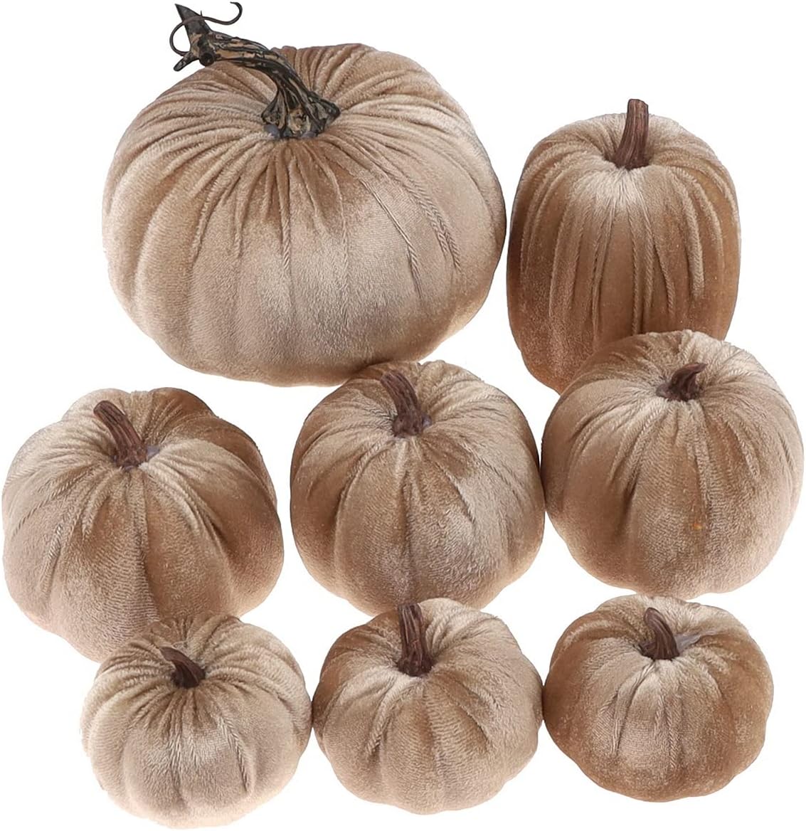 8pcs Assorted Size Fake Handmade Champagne Velvet Pumpkins Artificial Fall Harvest Halloween Decoration