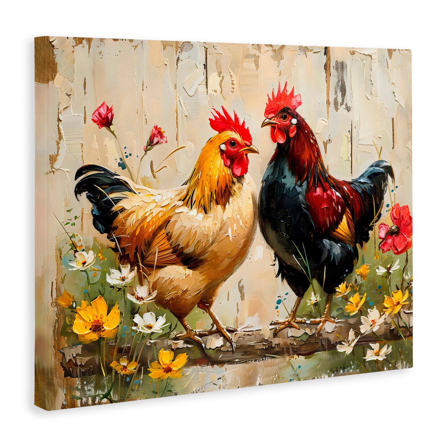 Stupell Industries Country Chic Floral Roosters Canvas, design by LSR Creative Studio