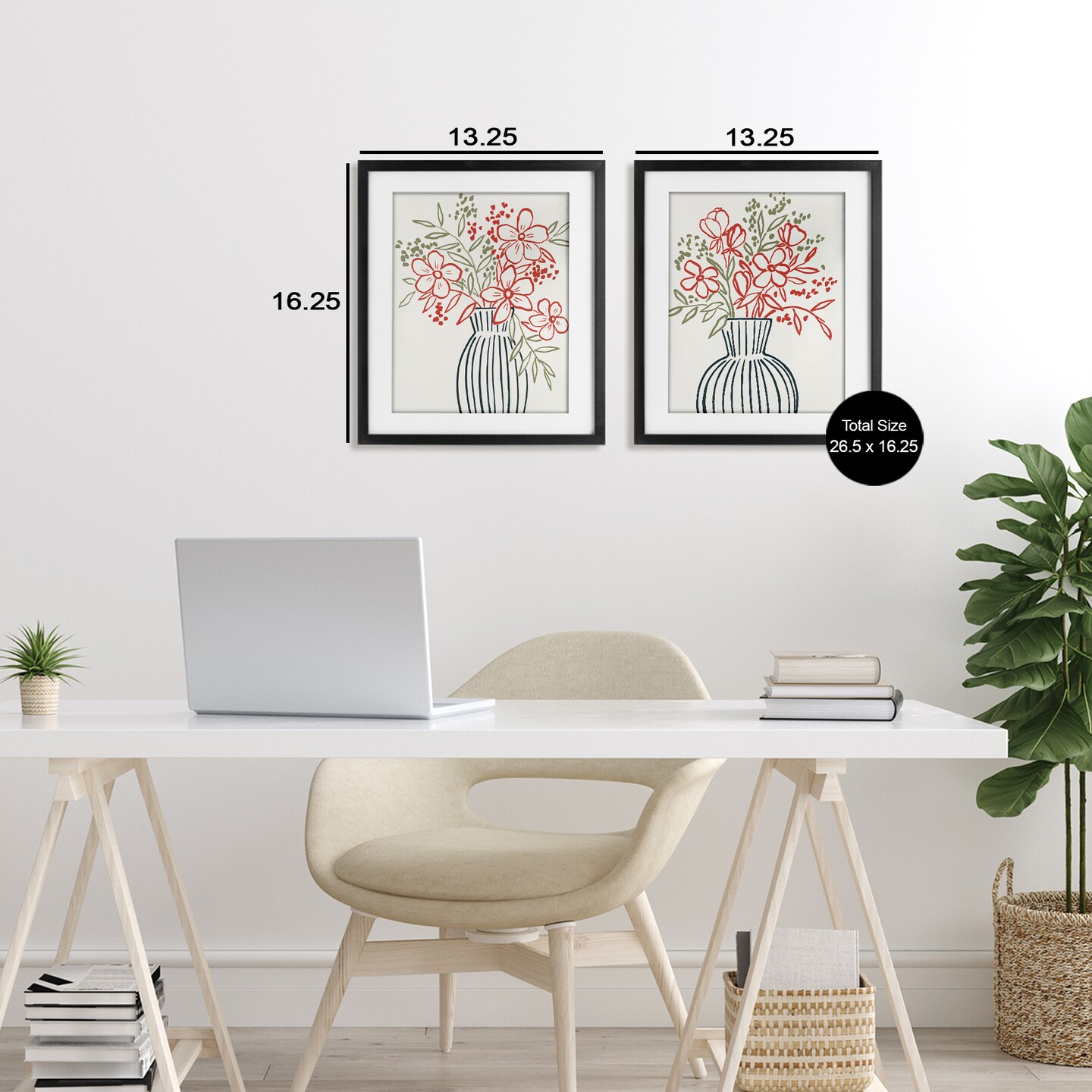 Stupell Industries Botanical Outline Simplicity 2pc Framed Print Under Glass Set, design by Aria K.