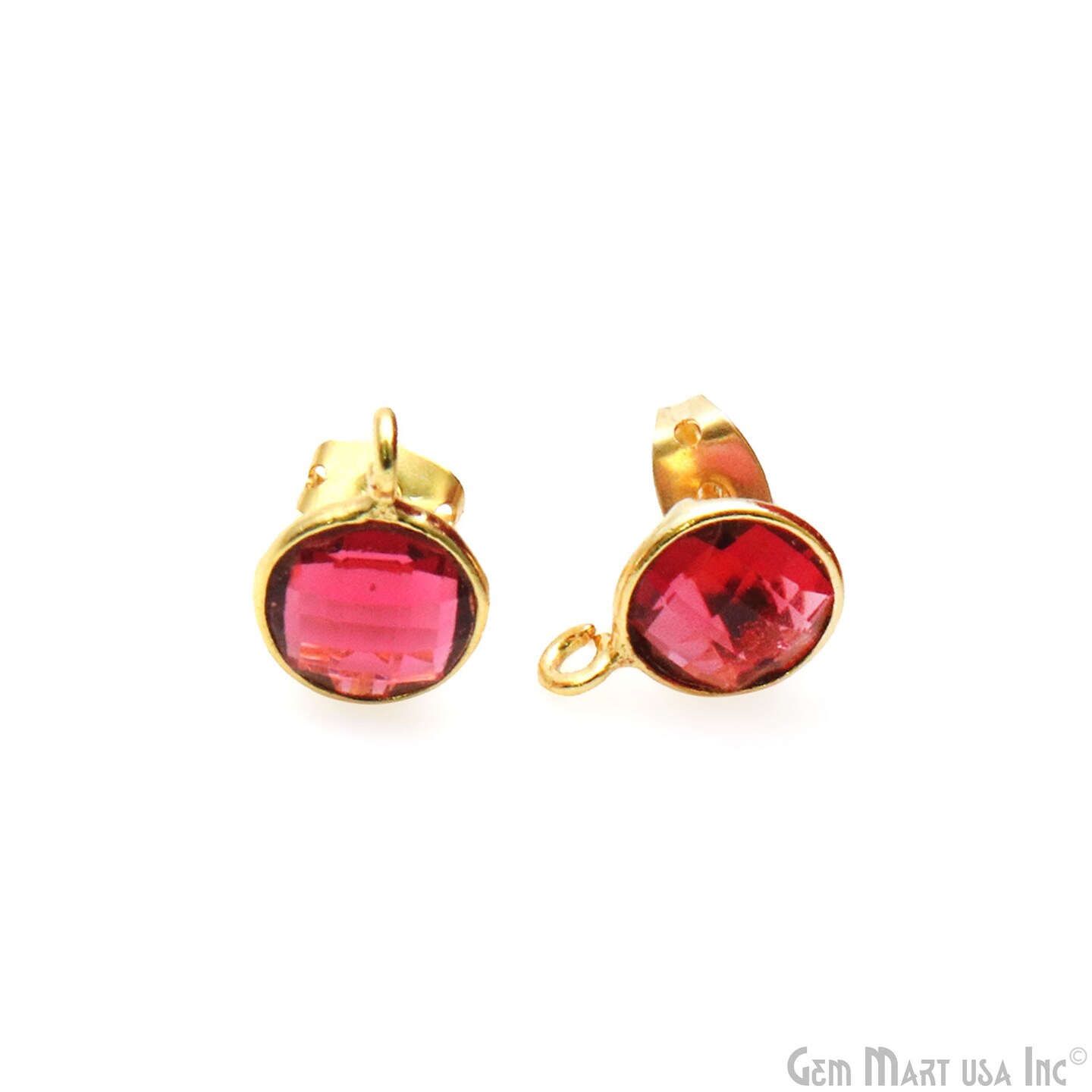 Round Gemstone Stud Earrings with Loop, 12x9mm Gold Plated DIY Earring Findings, GemMartUSA (90023)