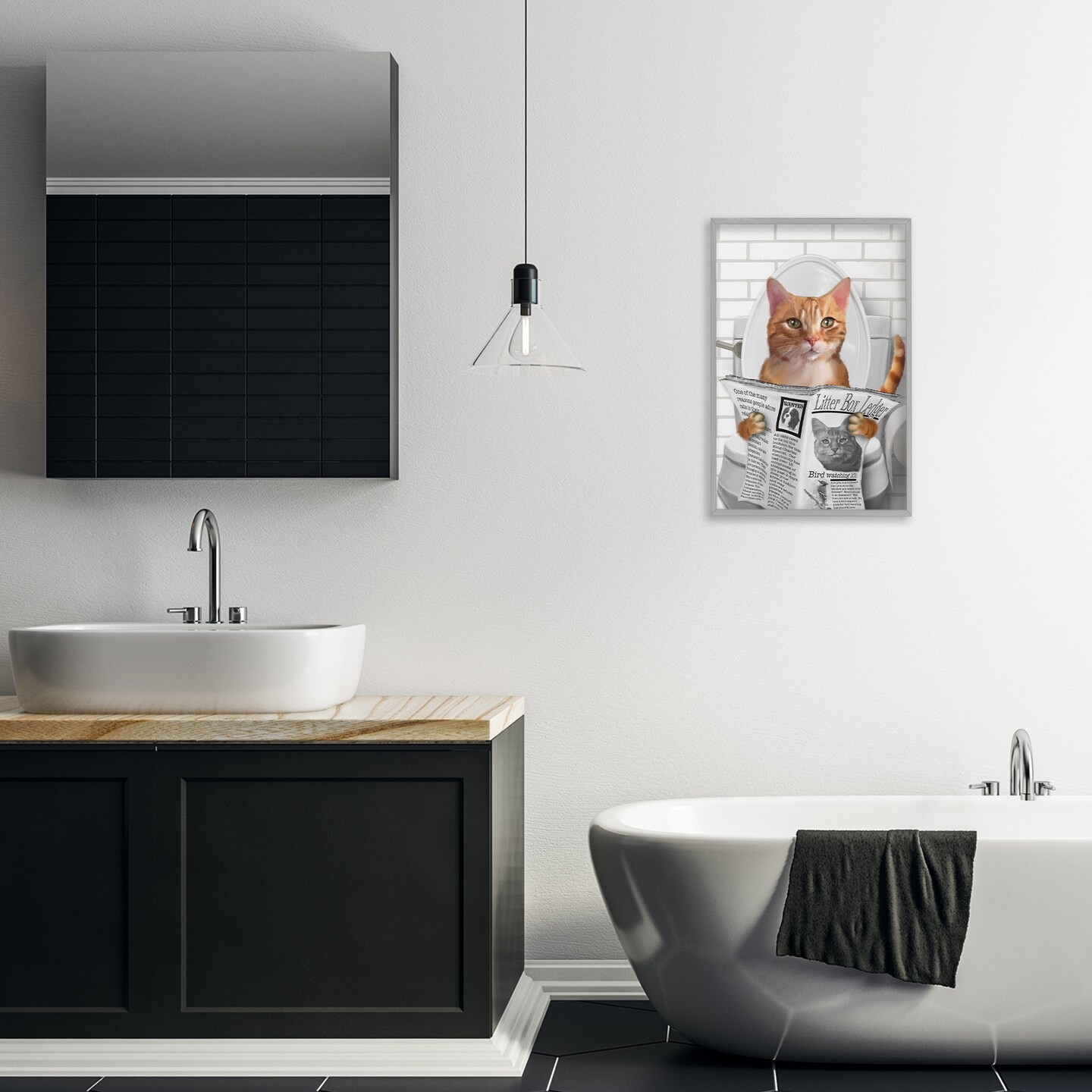 Stupell Industries Whimsy Cat on Toilet Framed Giclee, design by Matthew Piotrowicz