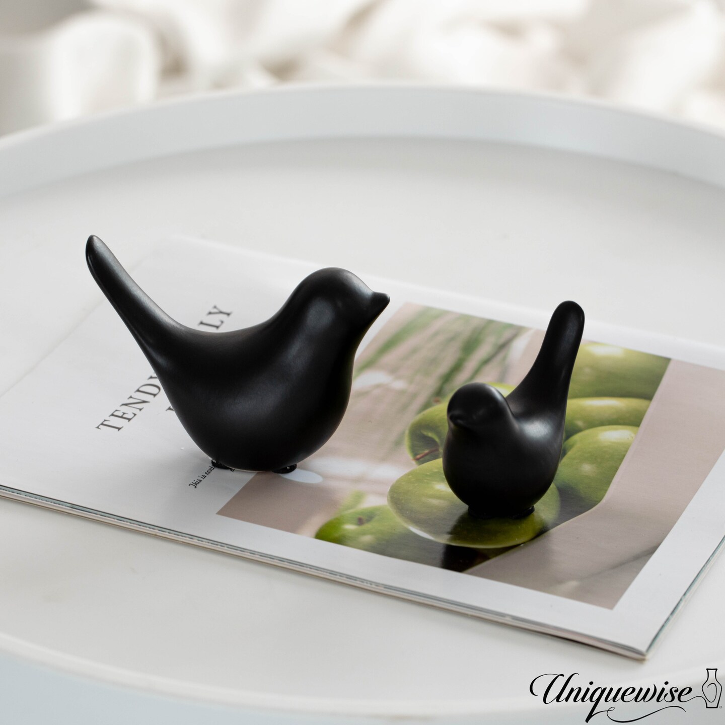 Uniquewise Set of 2 Black Ceramic Bird Statue