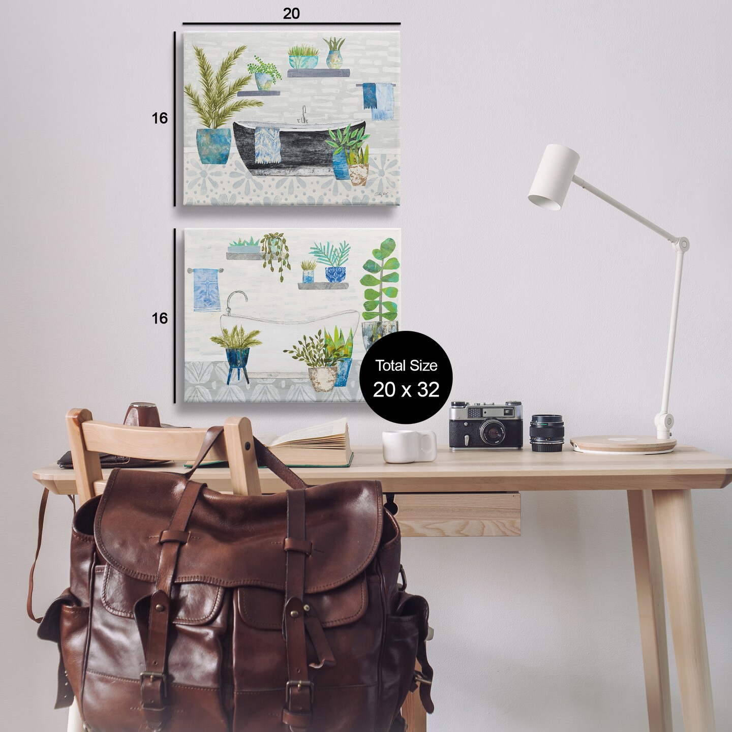 Stupell Industries Charming Botanical Bathroom 2pc Canvas Wall Art Set Design by Courtney Prahl