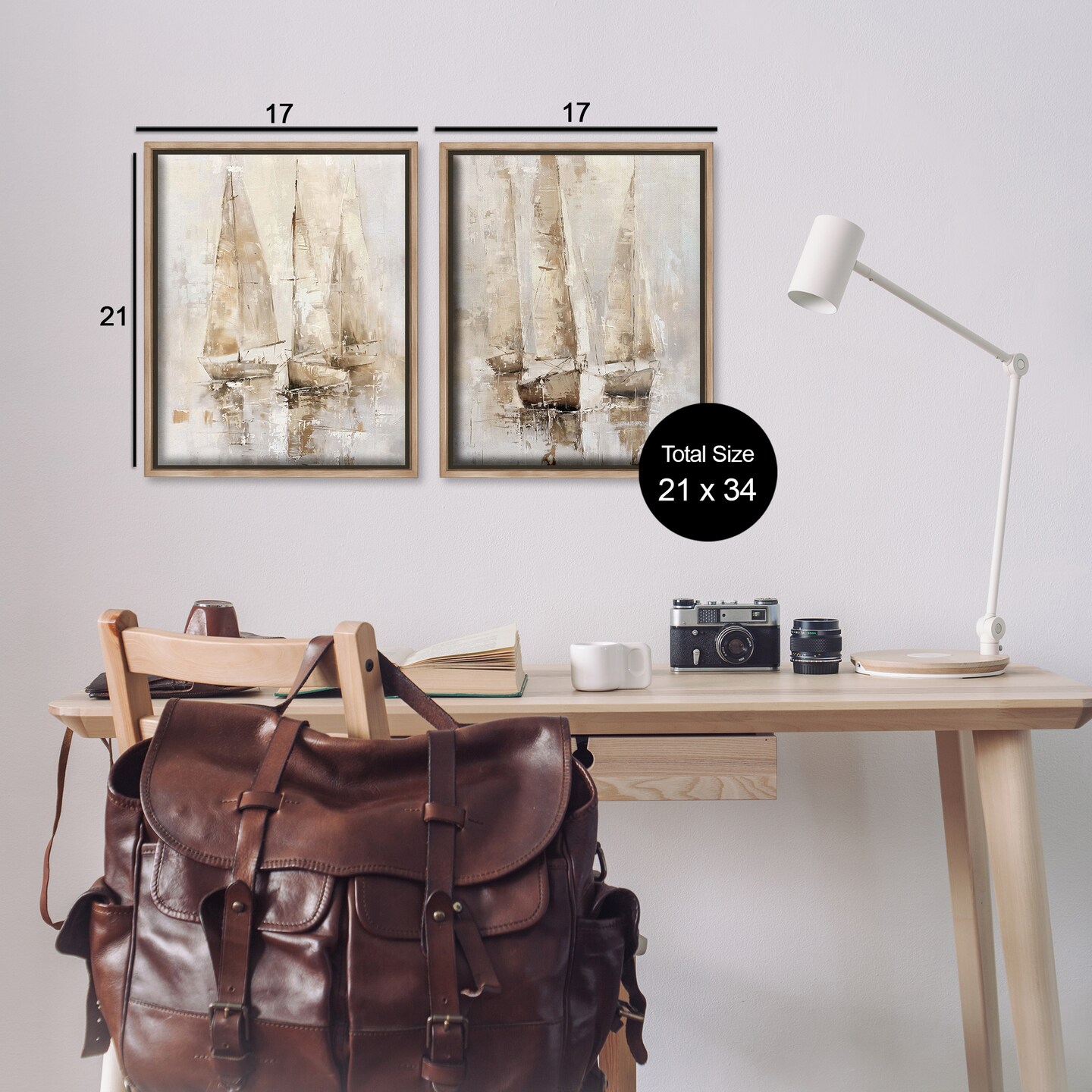 Stupell Industries Neutral Toned Sailboats 2pc Floater Framed Canvas Wall Art Set Design by Nina Blue
