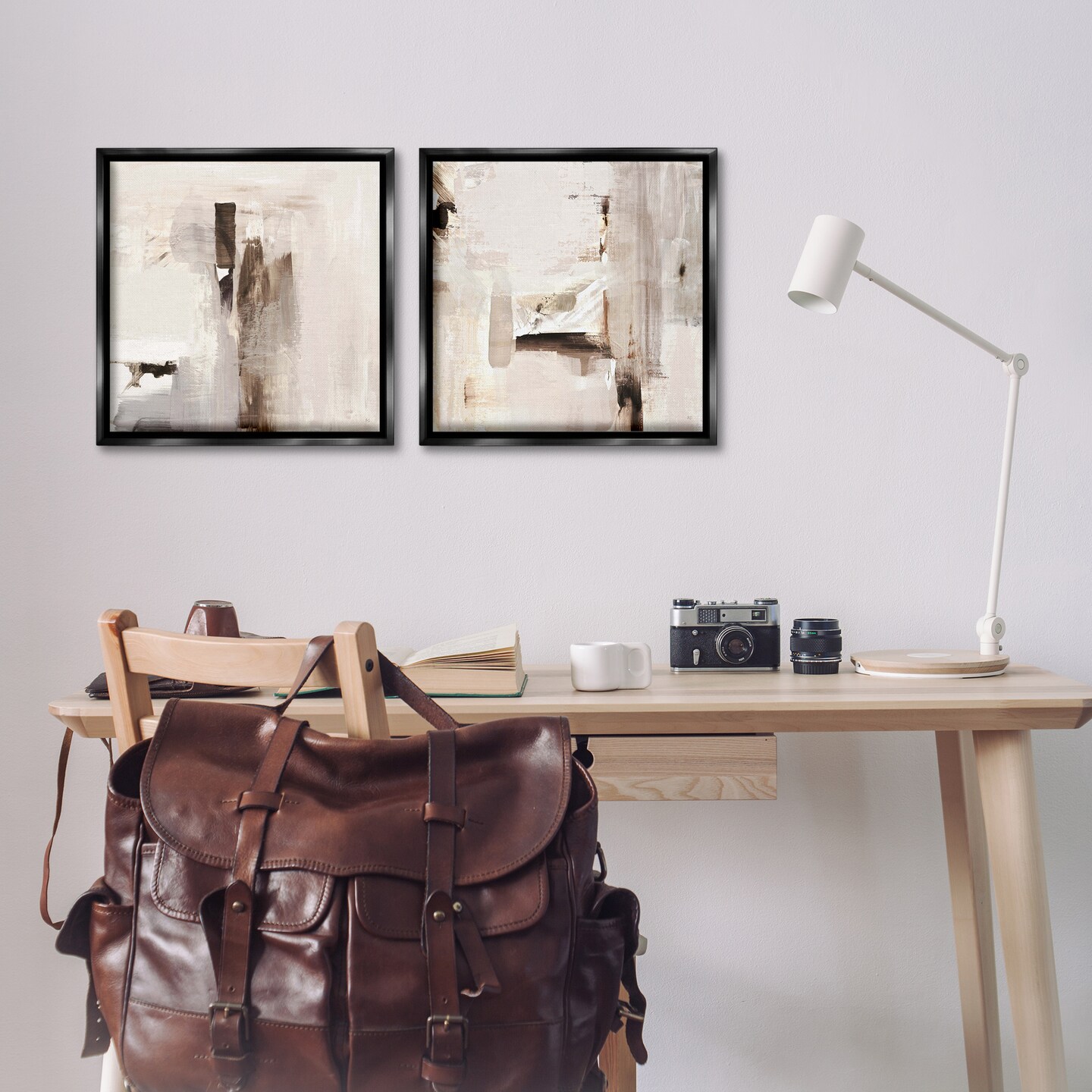 Stupell Industries Neutral Forms on Beige 2pc Floater Framed Canvas Wall Art Set Design by Susan Jill