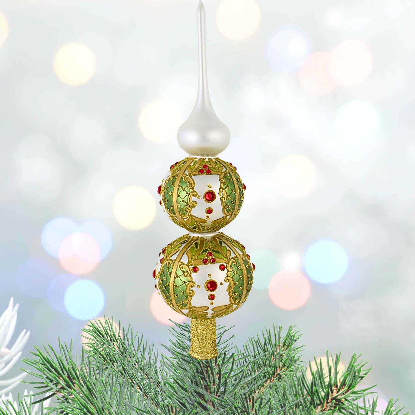 Miss Christmas 15.0 Inch Classic White And Gold Tree Topper Christmas Tree Topper , Christmas Decor Finial Fantasy Heirloom