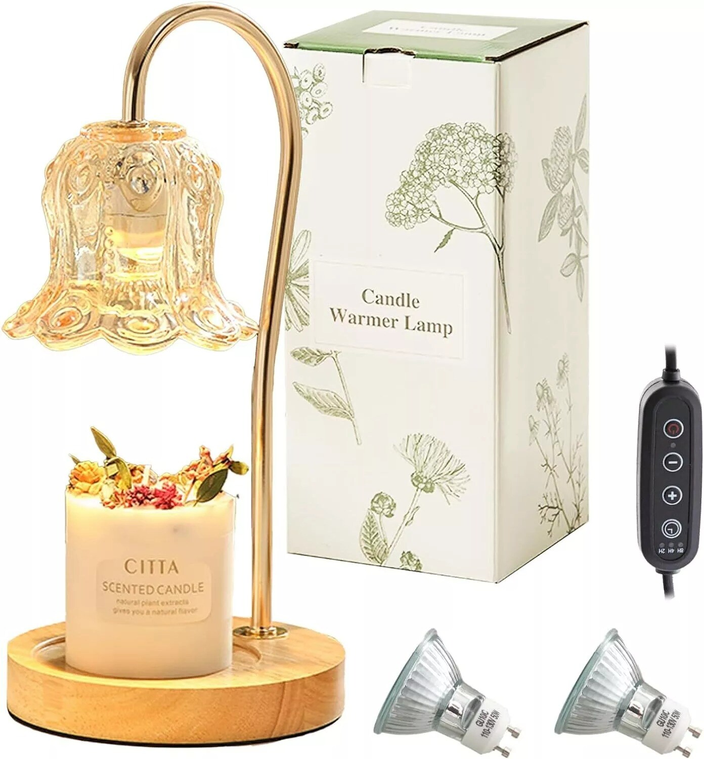 Candle Warmer Lamp with 2 Bulbs Night Light with Timer & Dimmer for Home Decor