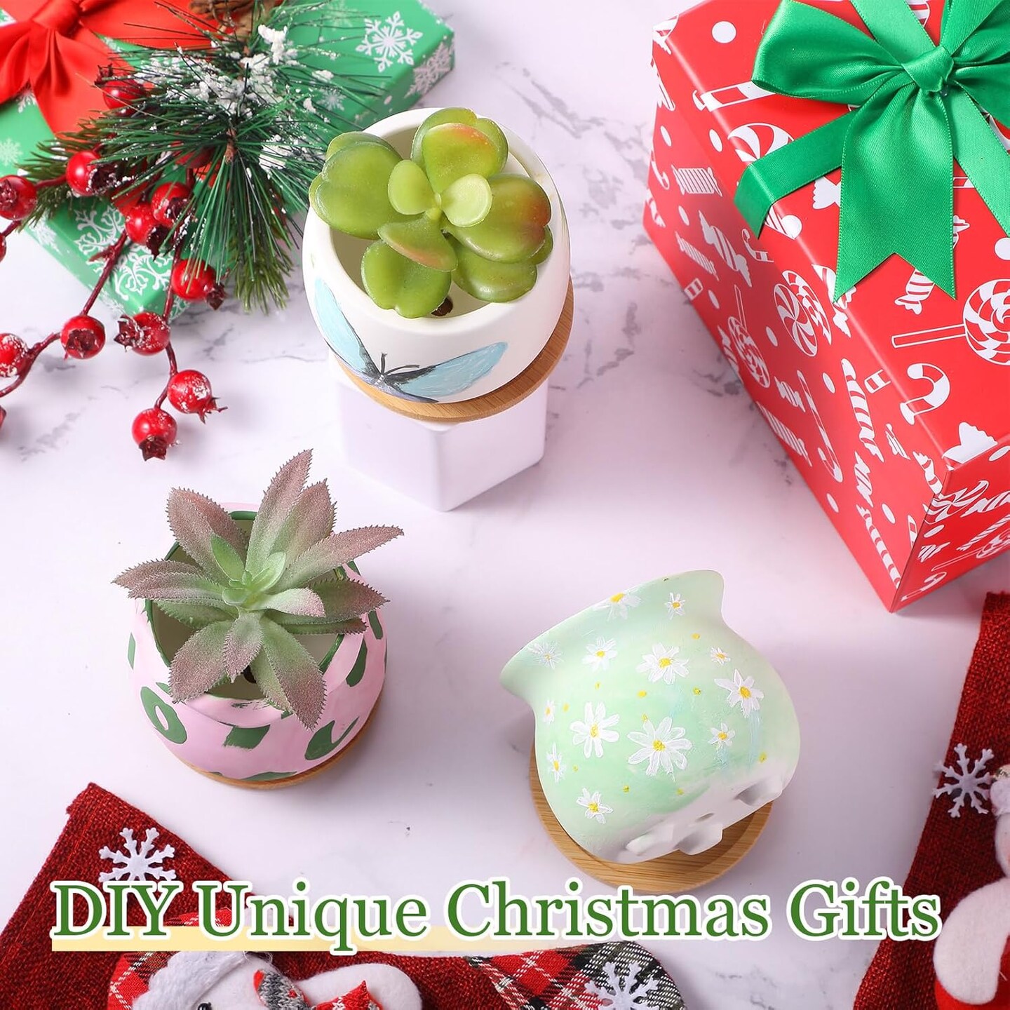 12 Pcs 3.5 Inch DIY Ceramic Succulent Pots Paint Craft Kit