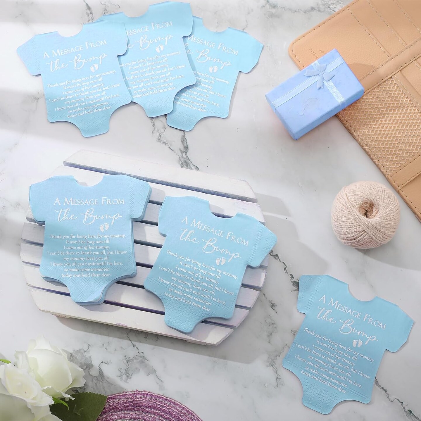 100 Pcs Small Baby Shower Napkins Bodysuit (Blue)
