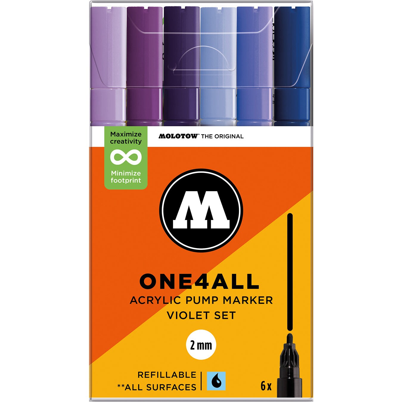 Molotow ONE4ALL Acrylic Paint Marker Character 6-Color Set, 2mm, Assorted Colors, 1 Set Each