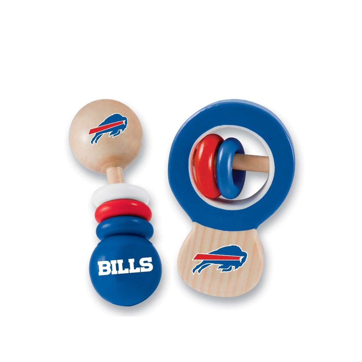 Buffalo Bills Baby Rattles Set 2-Pack Wooden Safe Non-Toxic Development Toys