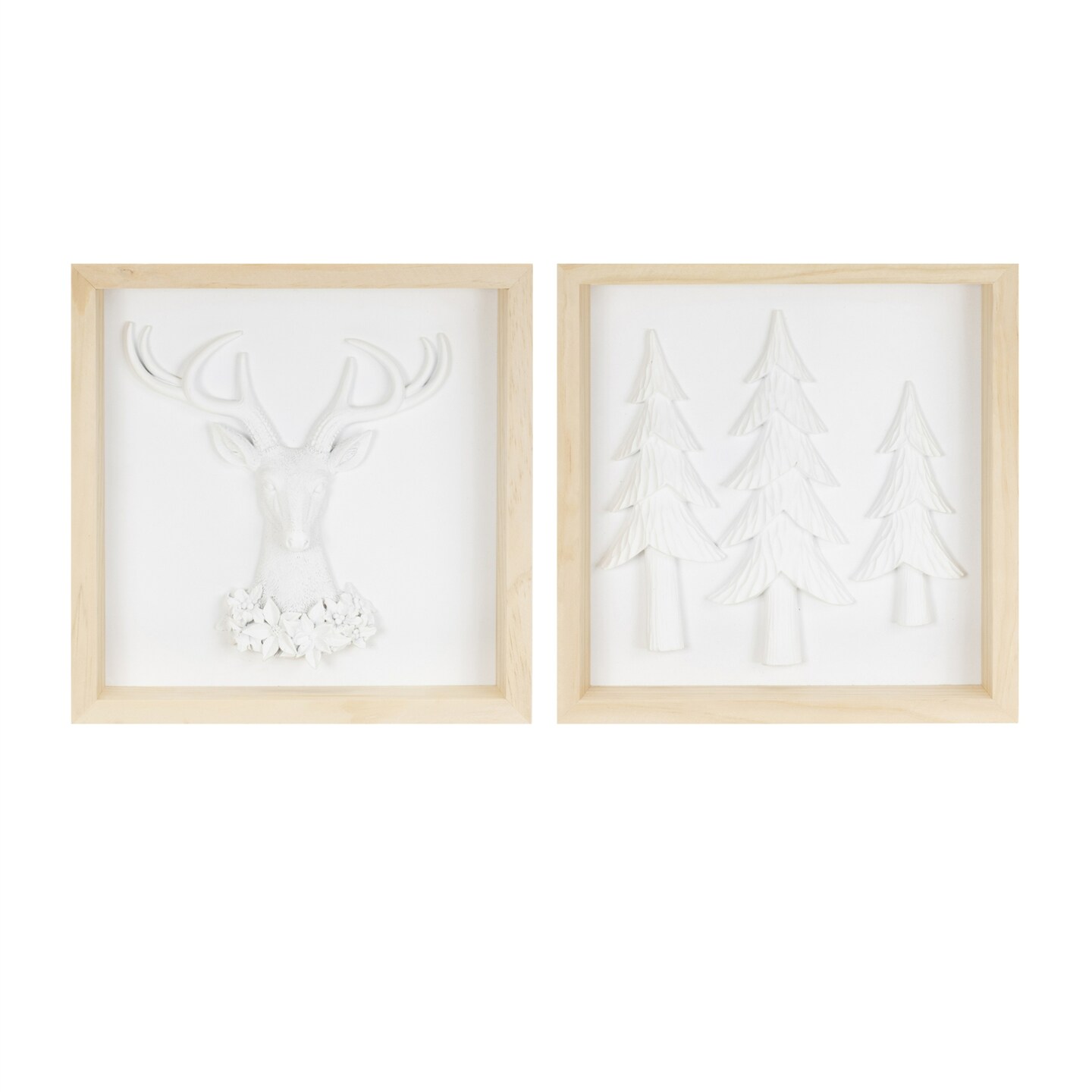 Melrose Deer and Tree Square Framed Christmas Wall Arts - 11.75&#x22;- Set of 2