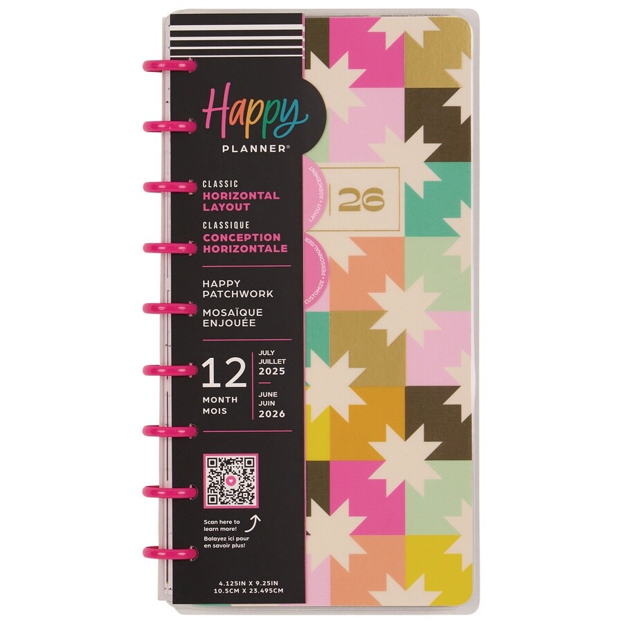 Happy Planner Skinny Classic 12-Month Disc Bound Planner-Happy Patchwork; Jul &#x27;25 - Jun &#x27;26
