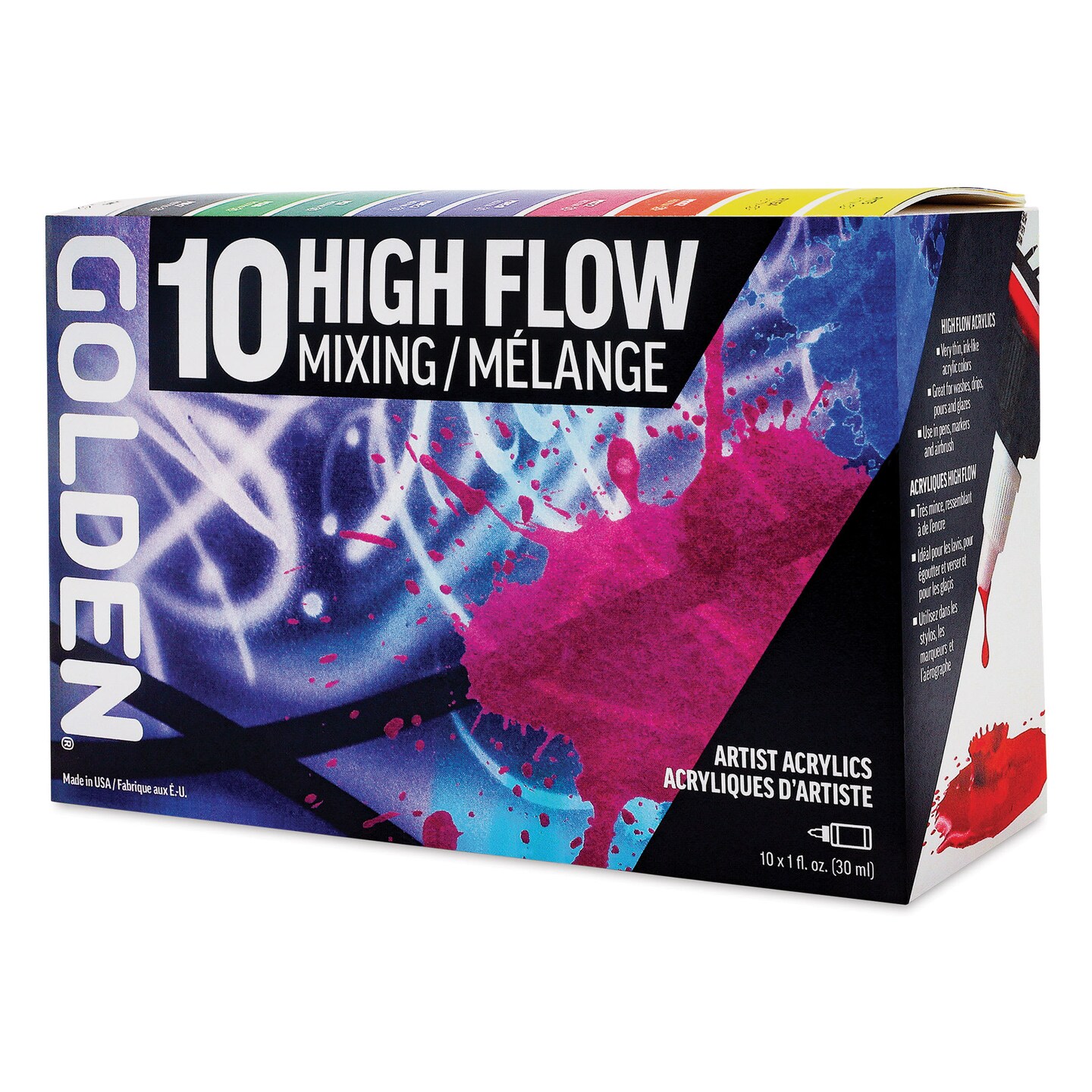 Golden High Flow Acrylics - Set of 10, Mixing Colors, 30 ml Bottles