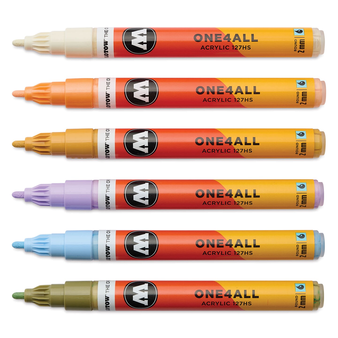 Molotow One4All Acrylic Markers - Set of 6, Pastel Modern Colors, 2 mm