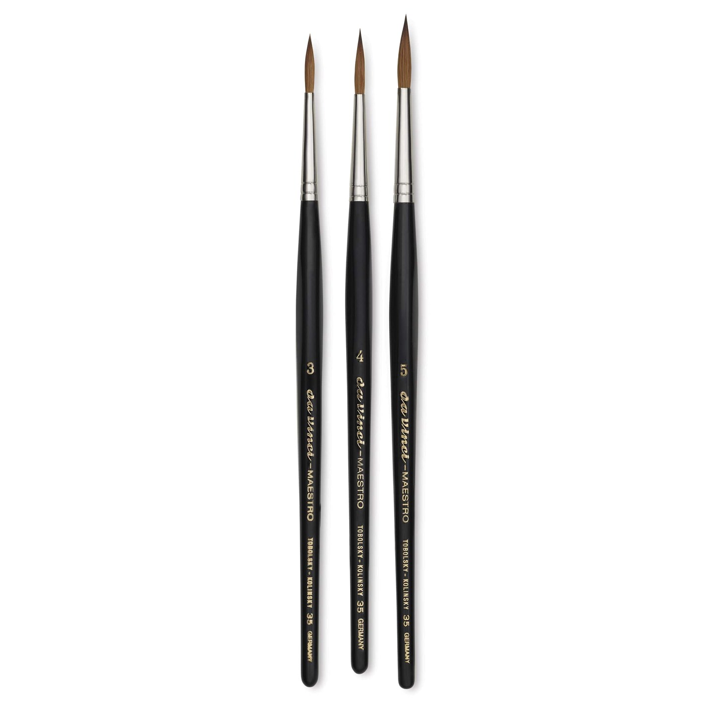 Da Vinci Maestro Kolinsky Brushes - Set of 3, Series 35 Long Tapered Round, Short Handle