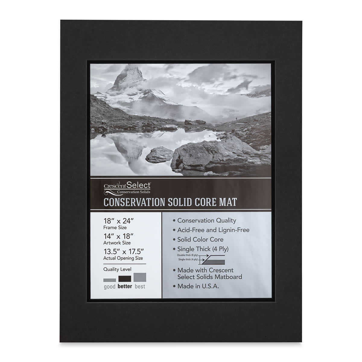 Crescent Select Conservation Solids Pre-Cut Double Mat - Dark Gray/Deep Black, 4 ply, 18" x 24"