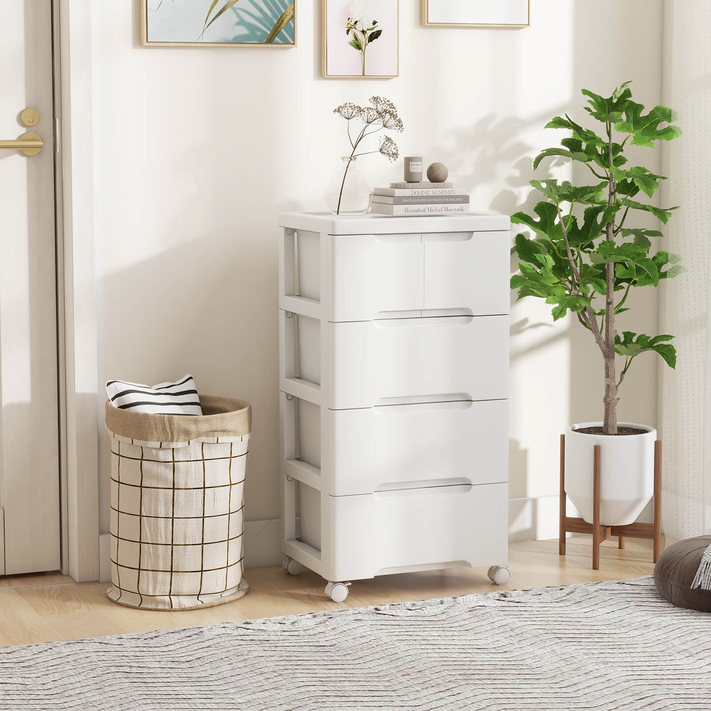 Costway 1/2 PCS 5-Drawer Plastic Rolling Storage Cart with 4 Universal Wheels Dresser Cabinet