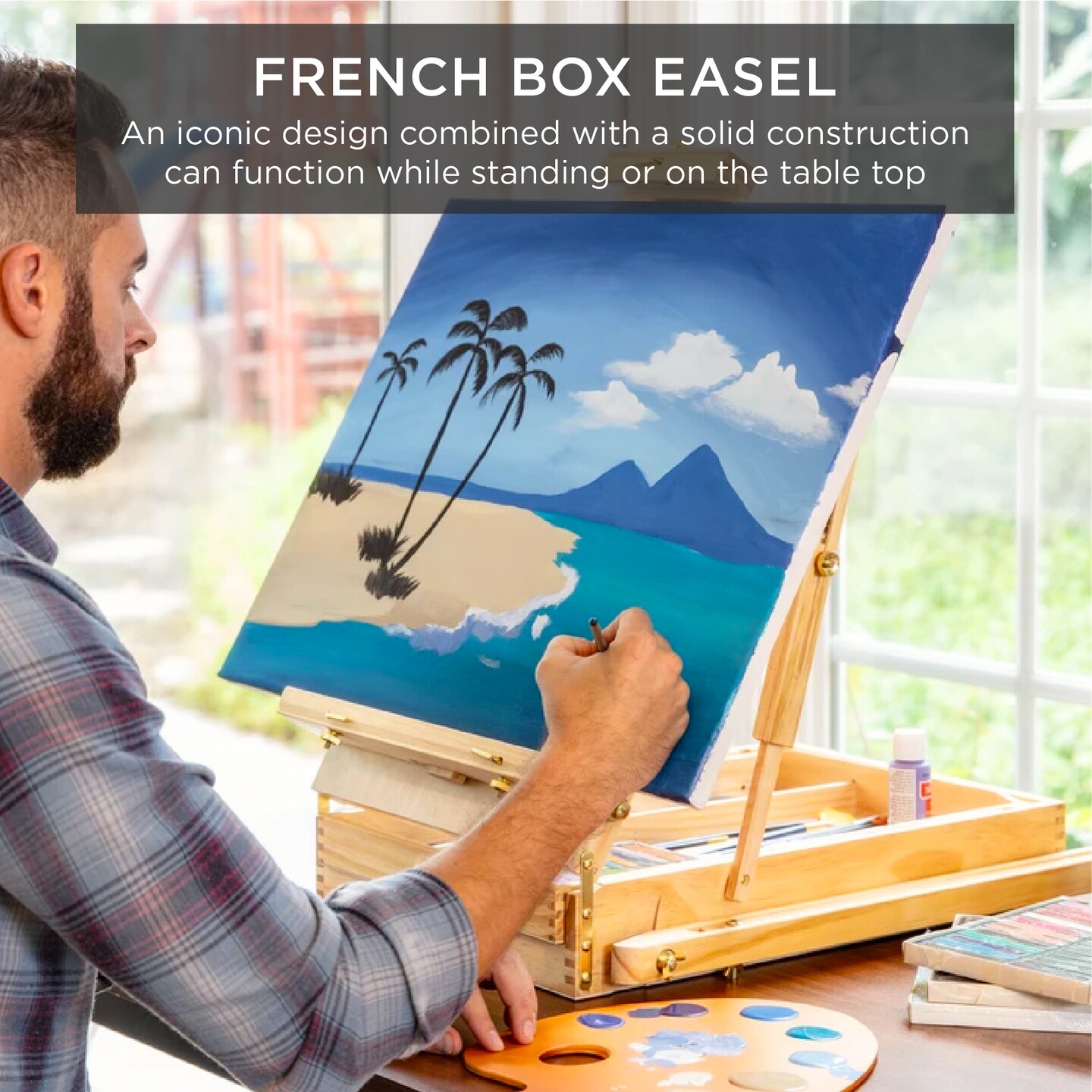 Best Choice Products French Easel, 32pc Beginners Kit Portable Wooden Adjustable Tripod  w/ Paint Supplies