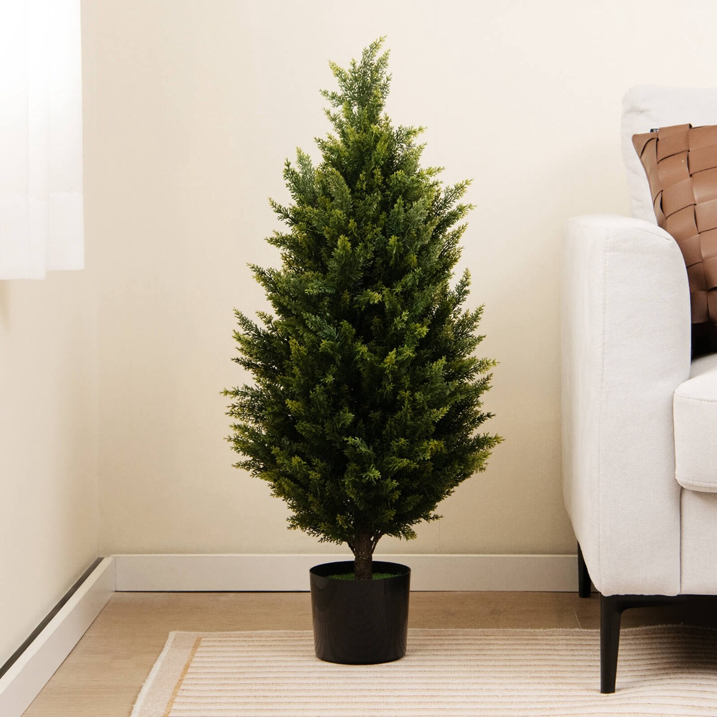 Costway 1/2 Pack 37.5&#x22; Artificial Topiary Cedar Tree with Cement Plastic Pot &#x26; Realistic Moss