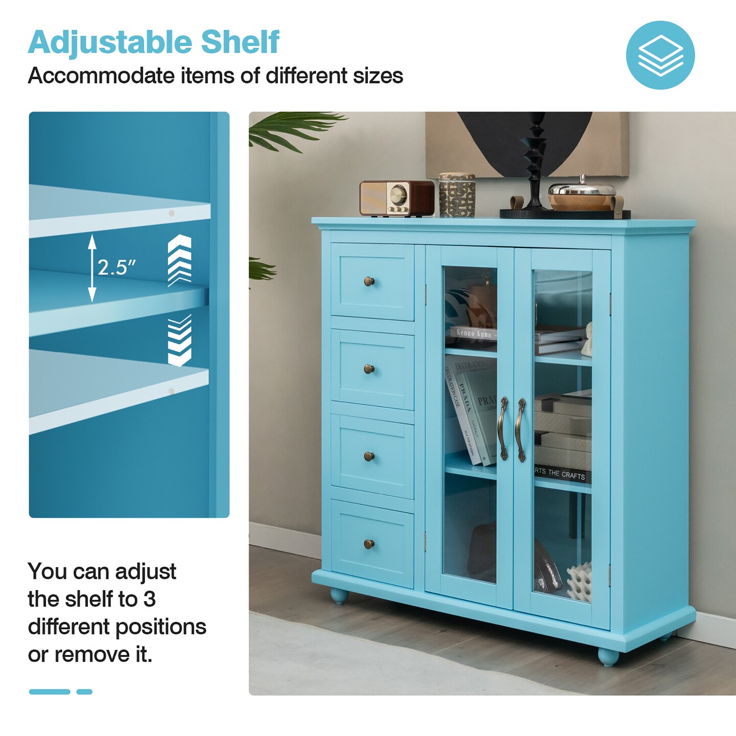 Costway Buffet Sideboard Table Kitchen Storage Cabinet with Drawers &#x26; Doors Blue/White/Green