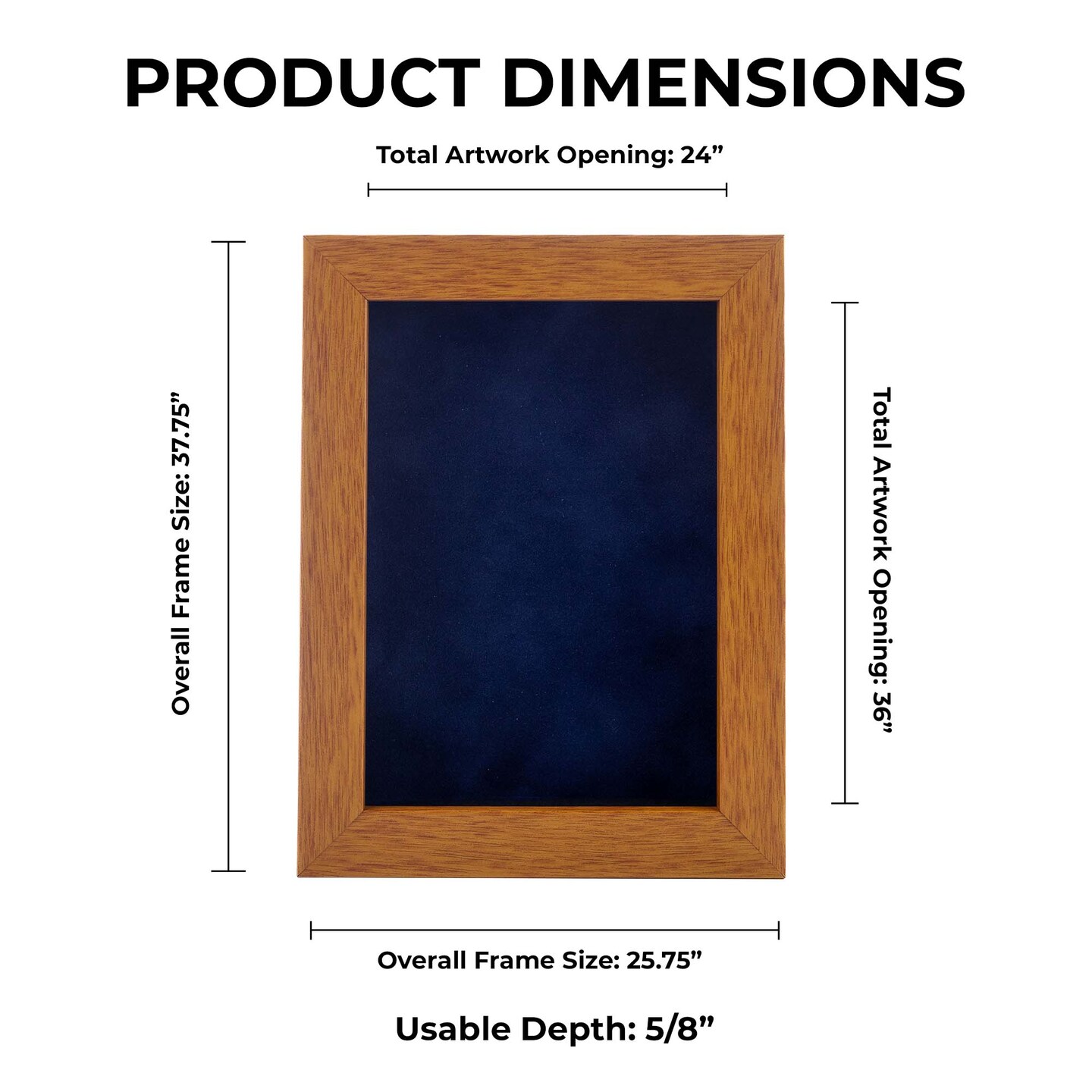 Warm Honey Brown Wood Shadow Box Frame with Acrylic Front - Navy Blue Suede Backing, 30 Sizes