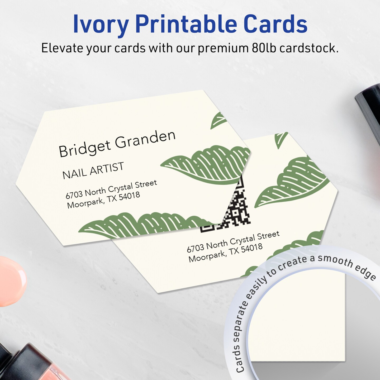 Avery Printable Geo Business Cards, Sure Feed Technology, 2" x 3-1/2", Matte Ivory Cardstock, Print-to-The-Edge, Laser/Inkjet Printable, 80 Total
