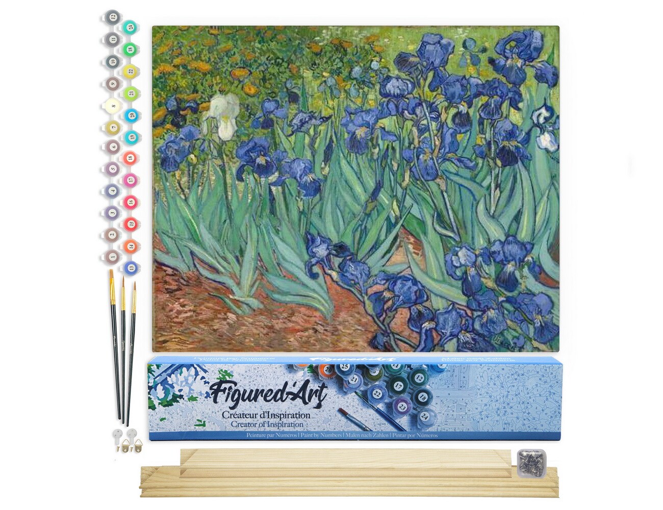 Figured&#x27;Art Paint by Numbers Kit for Adults Van Gogh Iris 16&#x22;x20&#x22; - Craft Art Painting Rolled Canvas with DIY wooden frame