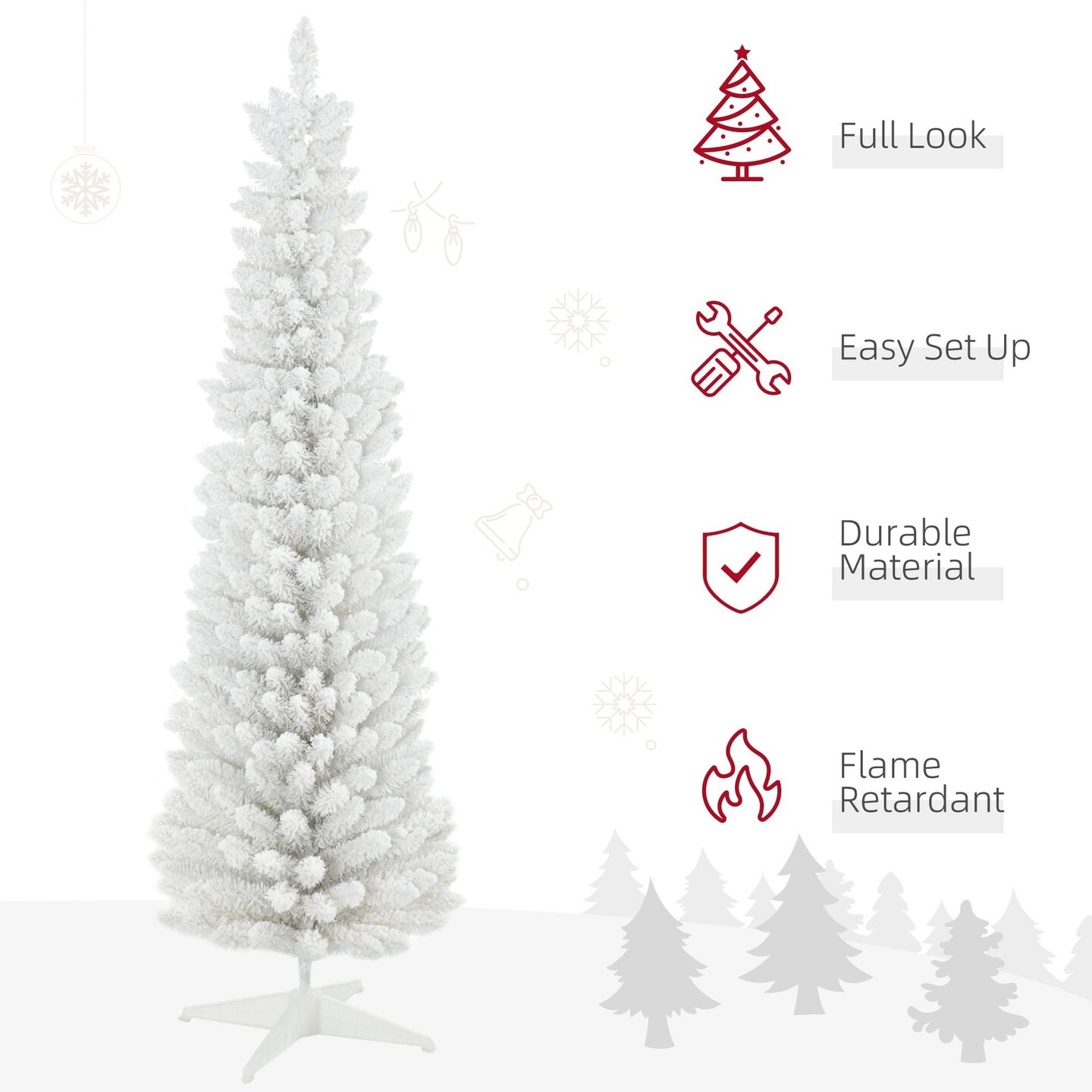 Edge Collections - 6' - White - Snow-Flocked Pencil Christmas Tree for Easy Holiday Ambience - 1 Piece