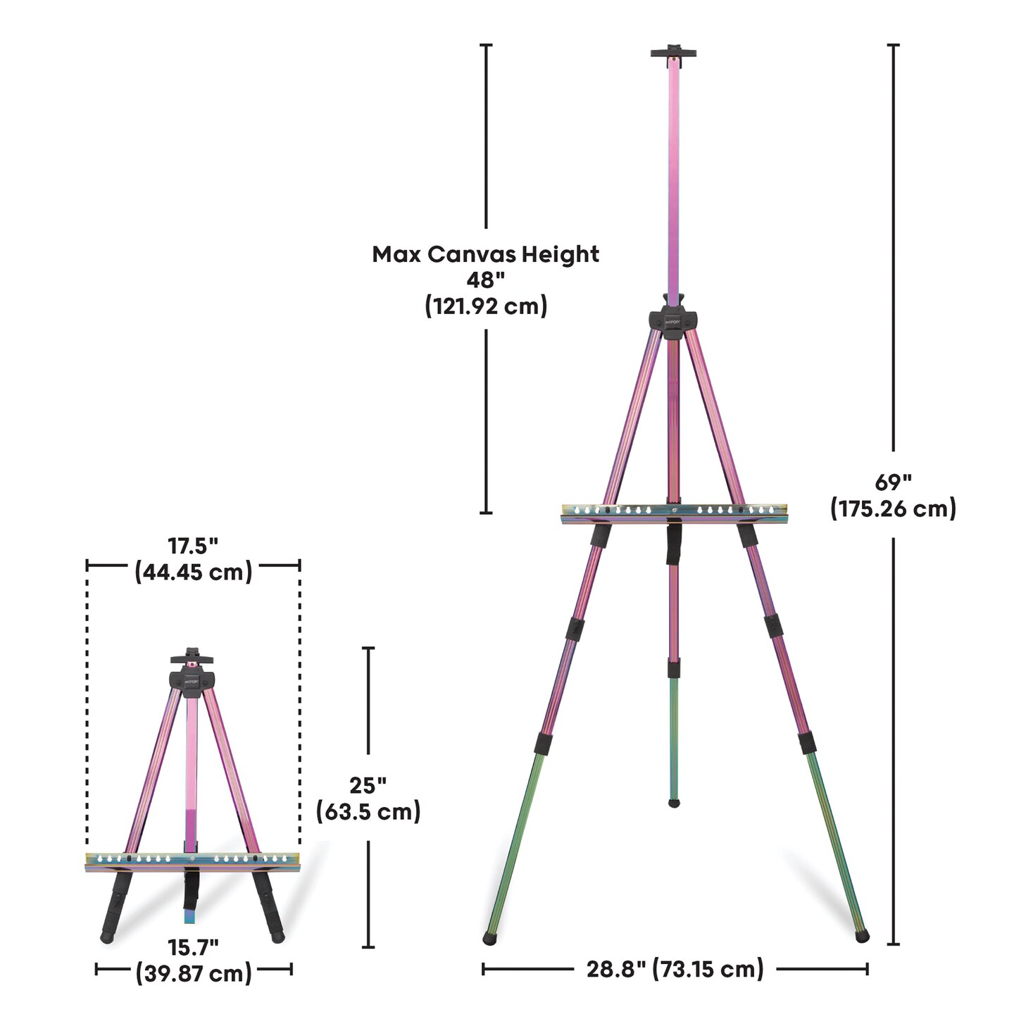 artPOP! Iridescent Tripod Easel, Adjustable Aluminum Travel Easel with Bag, Table-Top Easel for Painting, Drawing, Display, Iridescent Finish, Extra Sturdy, Folding Design, Height from 18" to 69"