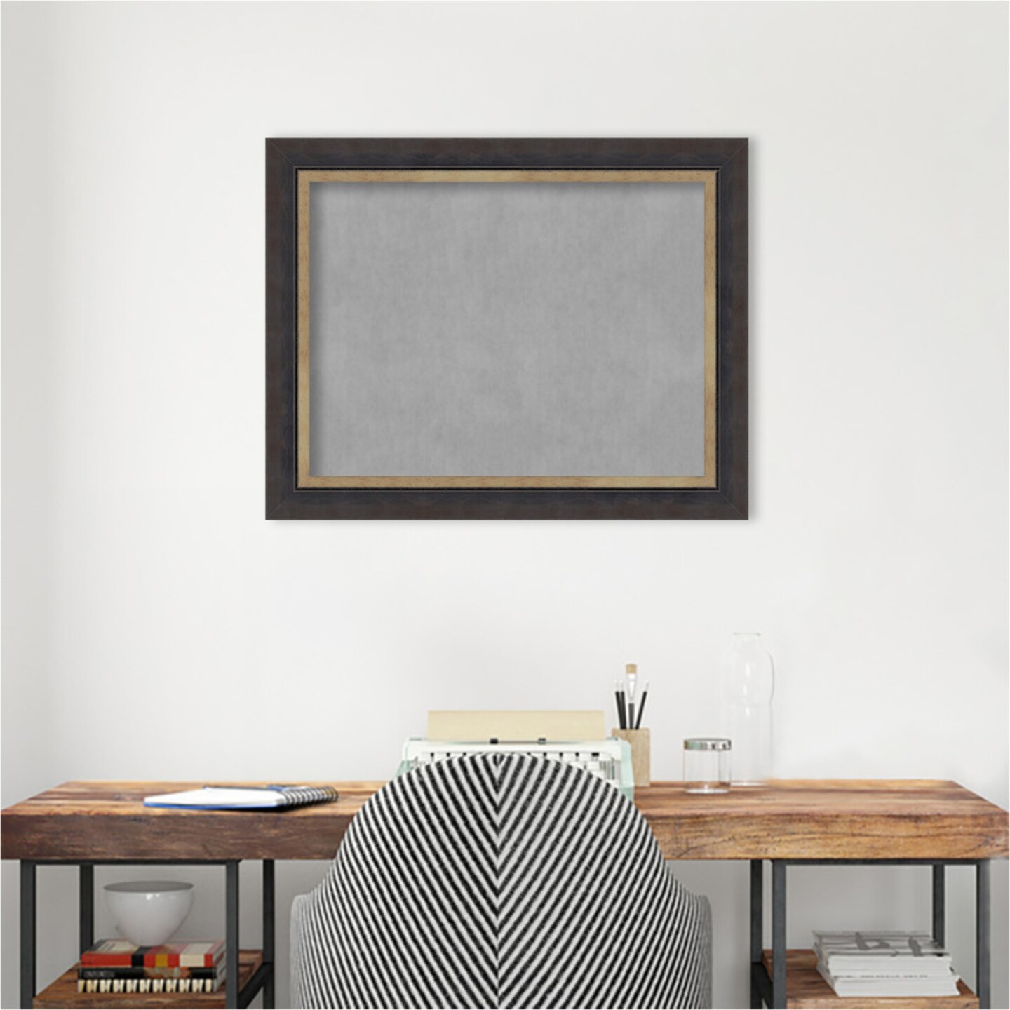 Hammered Charcoal Tan Wood Framed Magnetic Board