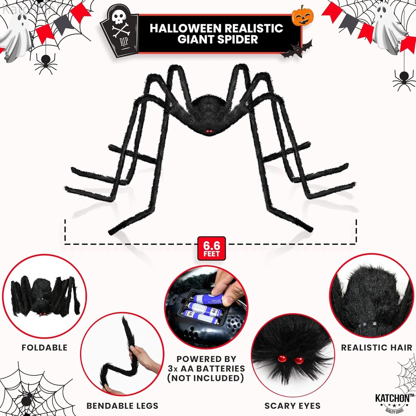 , Halloween Yard Decorations - Black Hairy Spider, 79 Inch | Halloween Outdoor Decorations | Fake Bendable Scary Spider for Halloween Yard Party