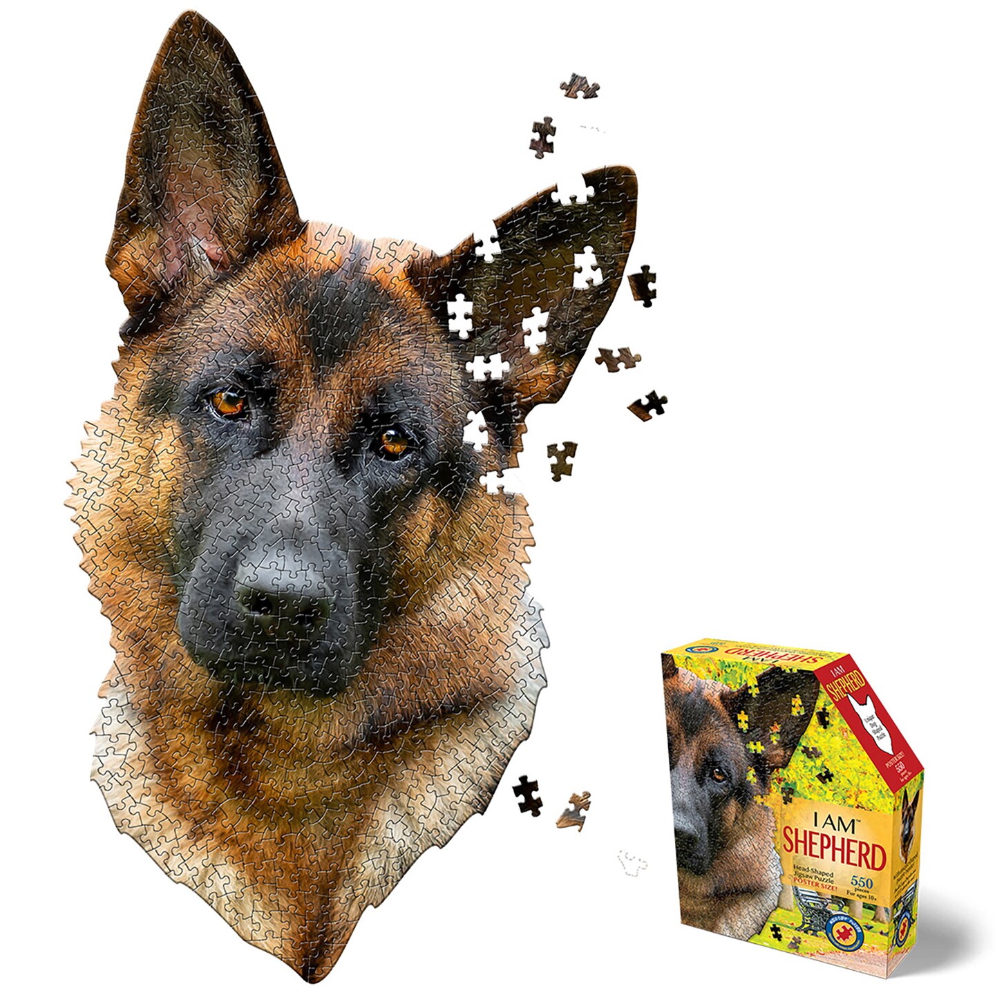 Madd Capp: I Am Shepard - 550 Piece Puzzle - Dog Shaped Animal Jigsaw, 19 x 32&#x22; Assembled Size, Poster Reference, Educational Fun Fact Booklet