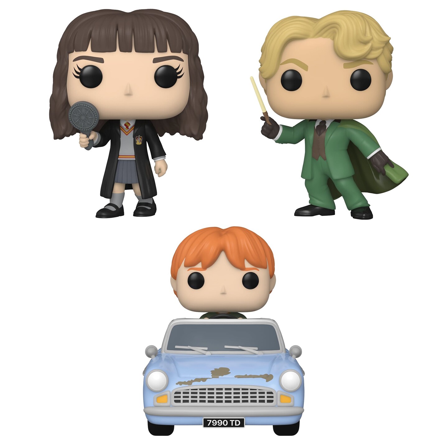 Funko POP Movies: Harry Potter The Chamber of Secrets 20th Anniversary Collectors Set - 3 Figure Set: Gilderoy Lockheart, Hermione Granger With Mirror, &#x26; Ron Weasley In Flying Car (Super Deluxe Ride)
