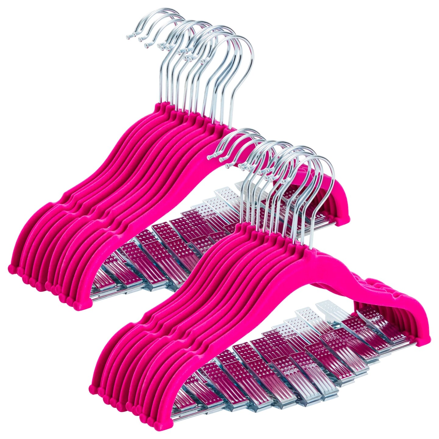 24 Pack Hot Pink Velvet Hangers with Clips for Kids, Baby Nursery, Children&#x27;s Closet, Dresses, Shirts, Pants, Skirts, Ultra Thin, Nonslip, Space-Saving (12 Inches)
