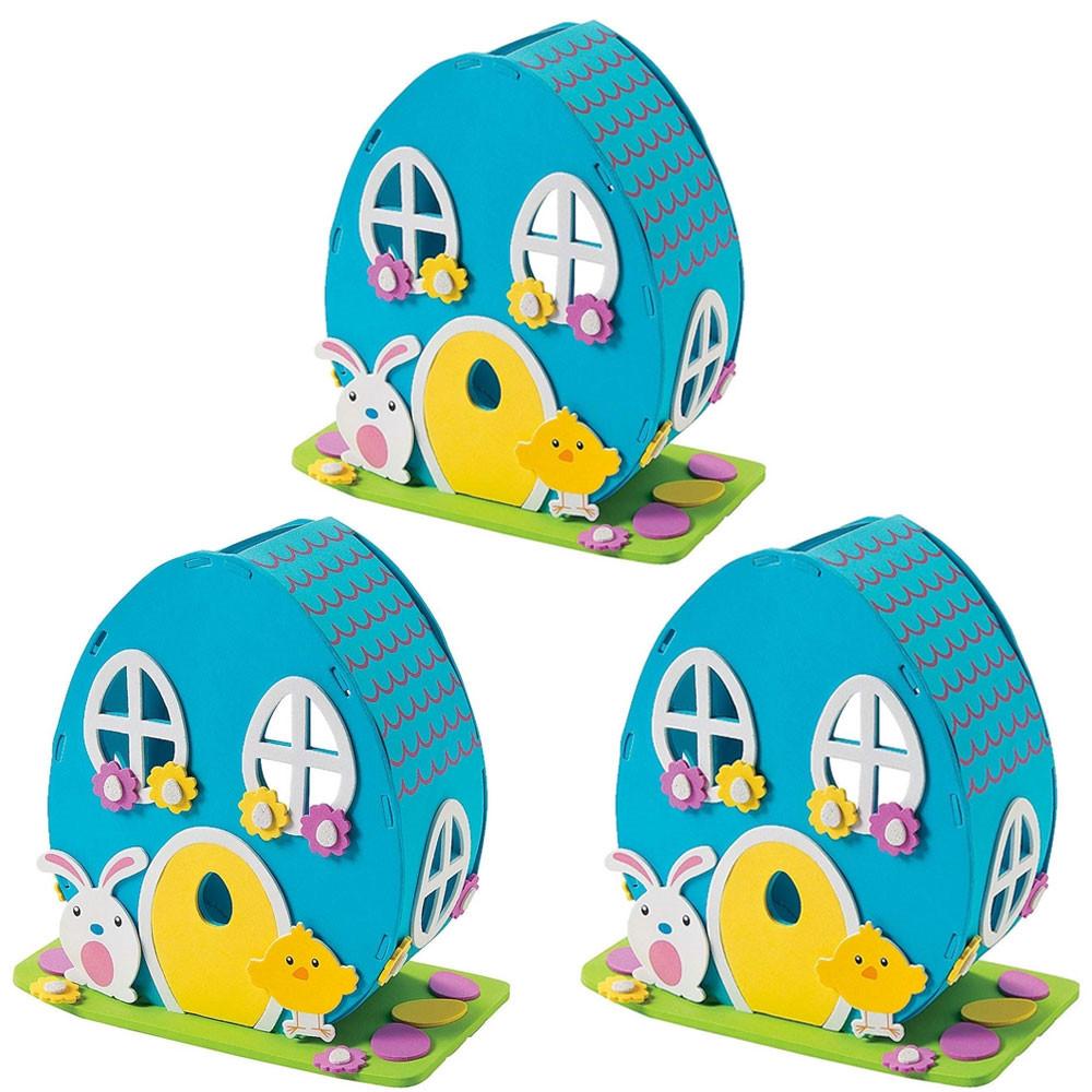 Set of 3 DIY Foam Easter House Kit &#x2013; Craft Activity with Bunny and Chick Decorations for Kids