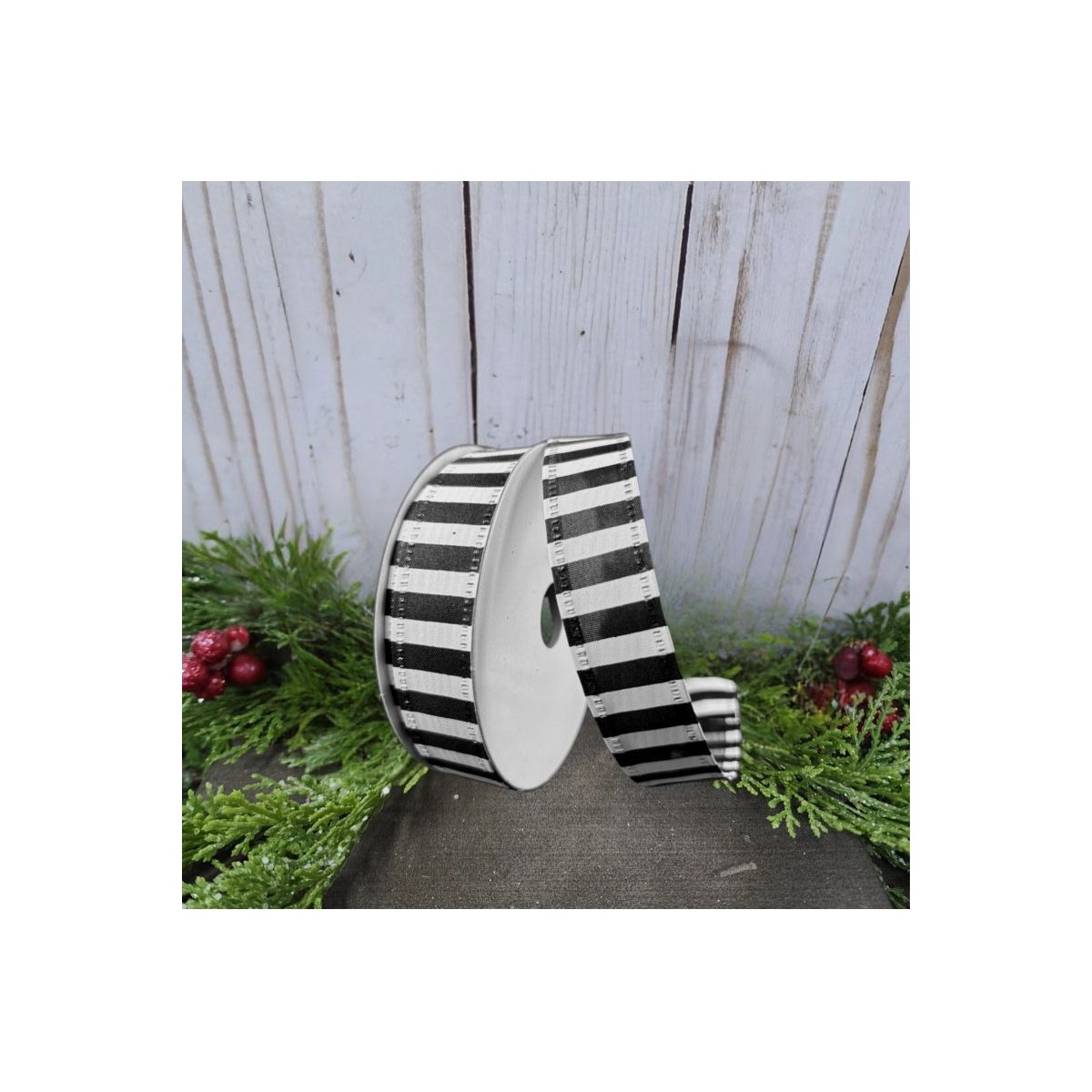 7/8&#x22; Striped Ribbon: Black &#x26; White (10 Yards)