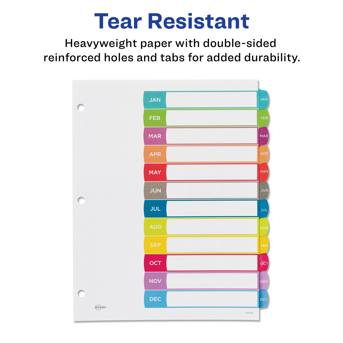 Avery Jan-Dec Dividers for 3 Ring Binders, 12 Tabs per Set, Customizable Table of Contents, Multicolor Arched Tabs (11847)