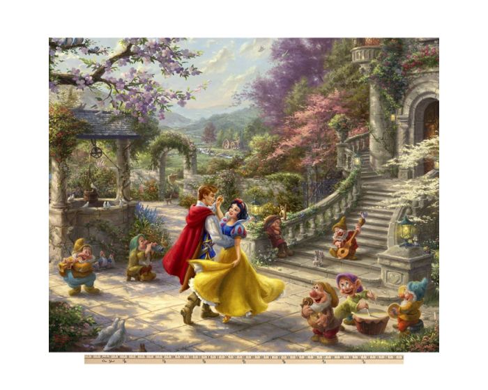 Snow White Prince Disney by Thomas Kinkade Licensed by David Textiles Digital Print Cotton Fabric Panel | 100% Cotton | Sold By the Panel