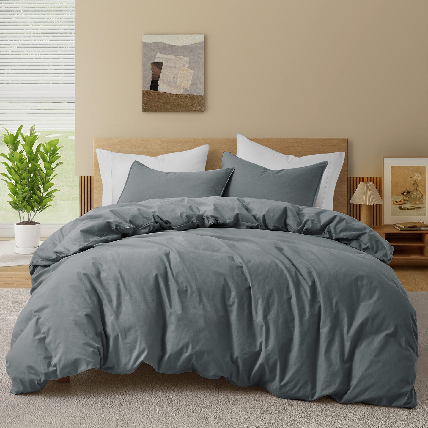 100% Cotton Duvet Cover Set Solid Color Twin Queen King Soft Breathable Bedding