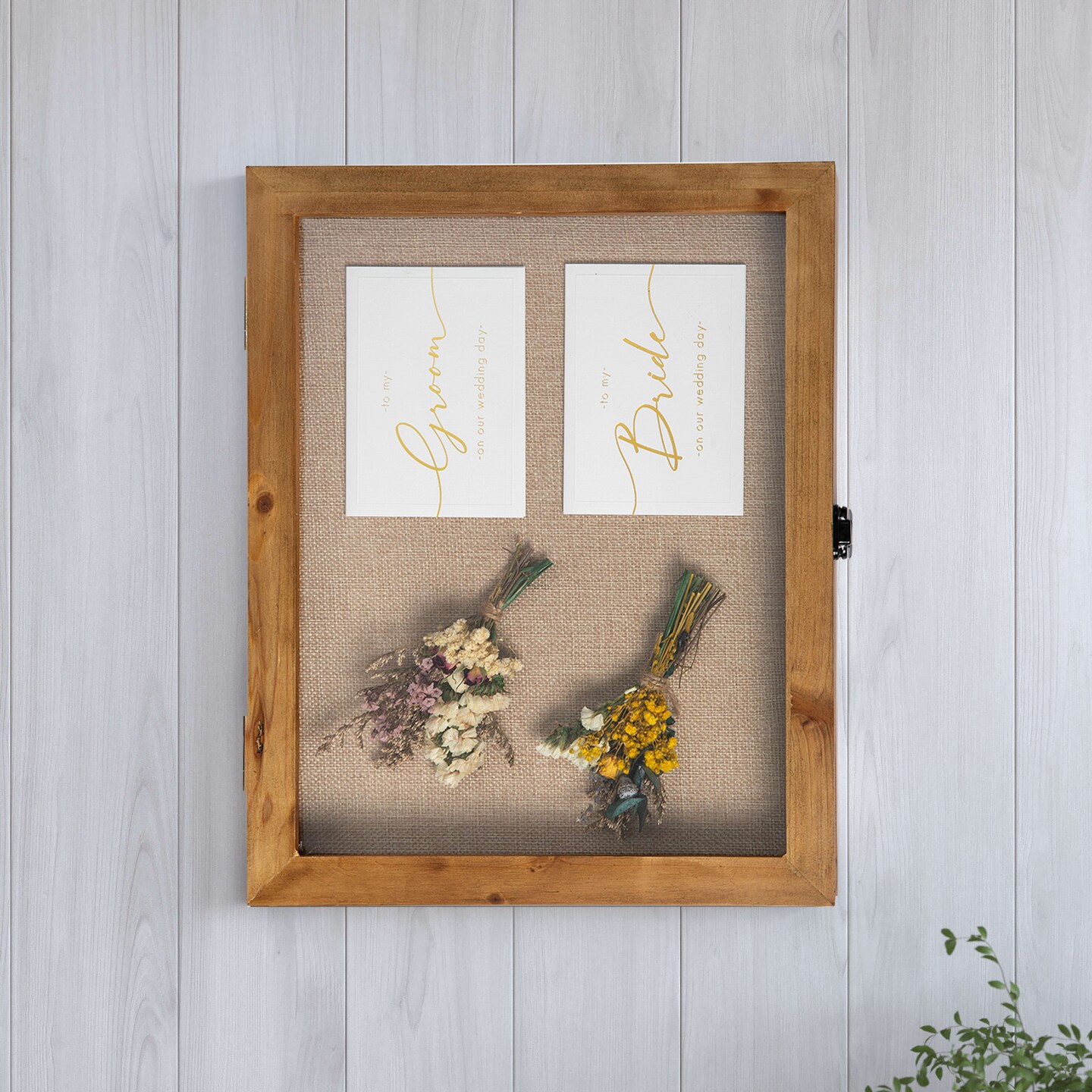 HBCY Creations Wood Shadow Box Display Case - Solid Wood with Acrylic Window - Security Latch - For Mementos and Keepsakes